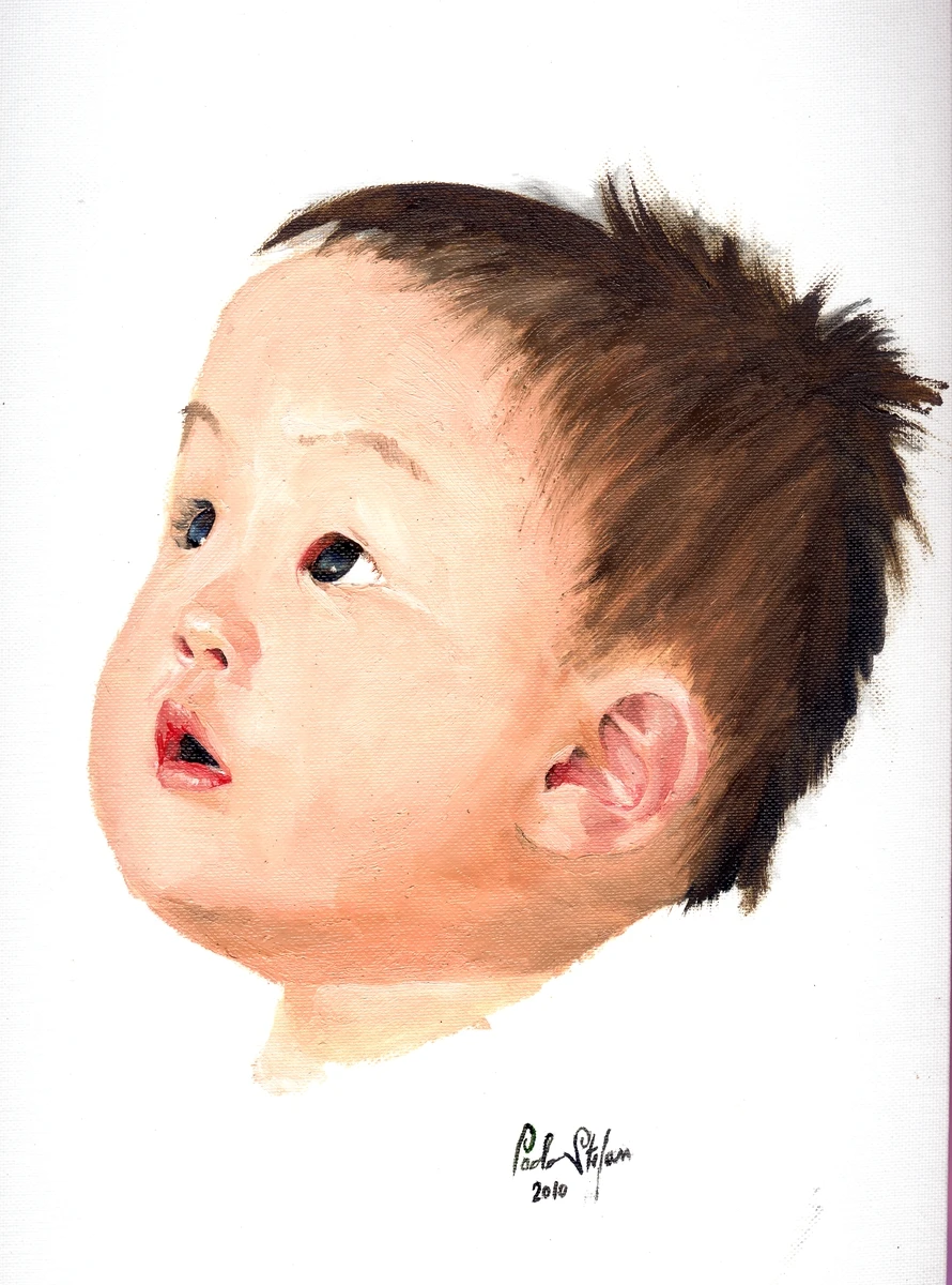 Ritratto di bambino a olio su tela